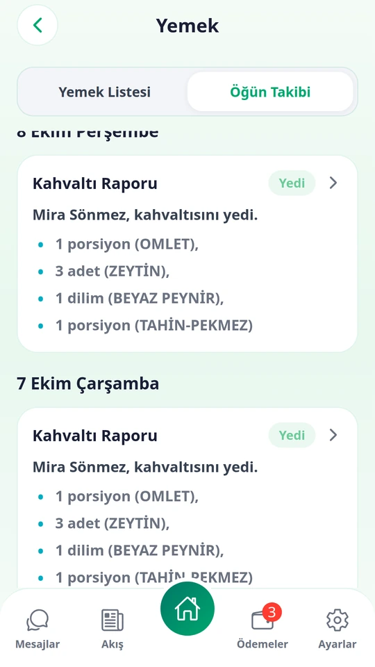 Menü ve öğün net olsun